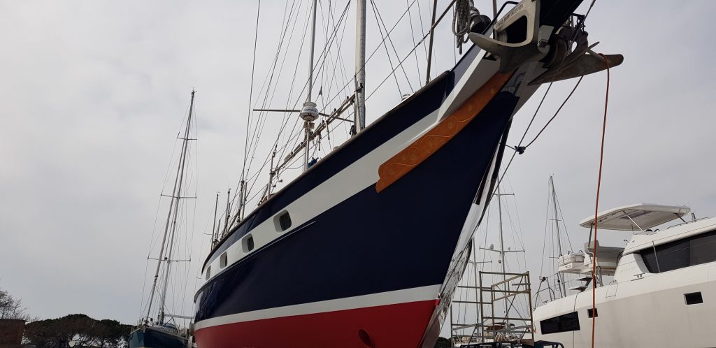 Nordia45 Bugspriet von Land aus mit der Ausstattung der klassischen Ketsch Nordia45